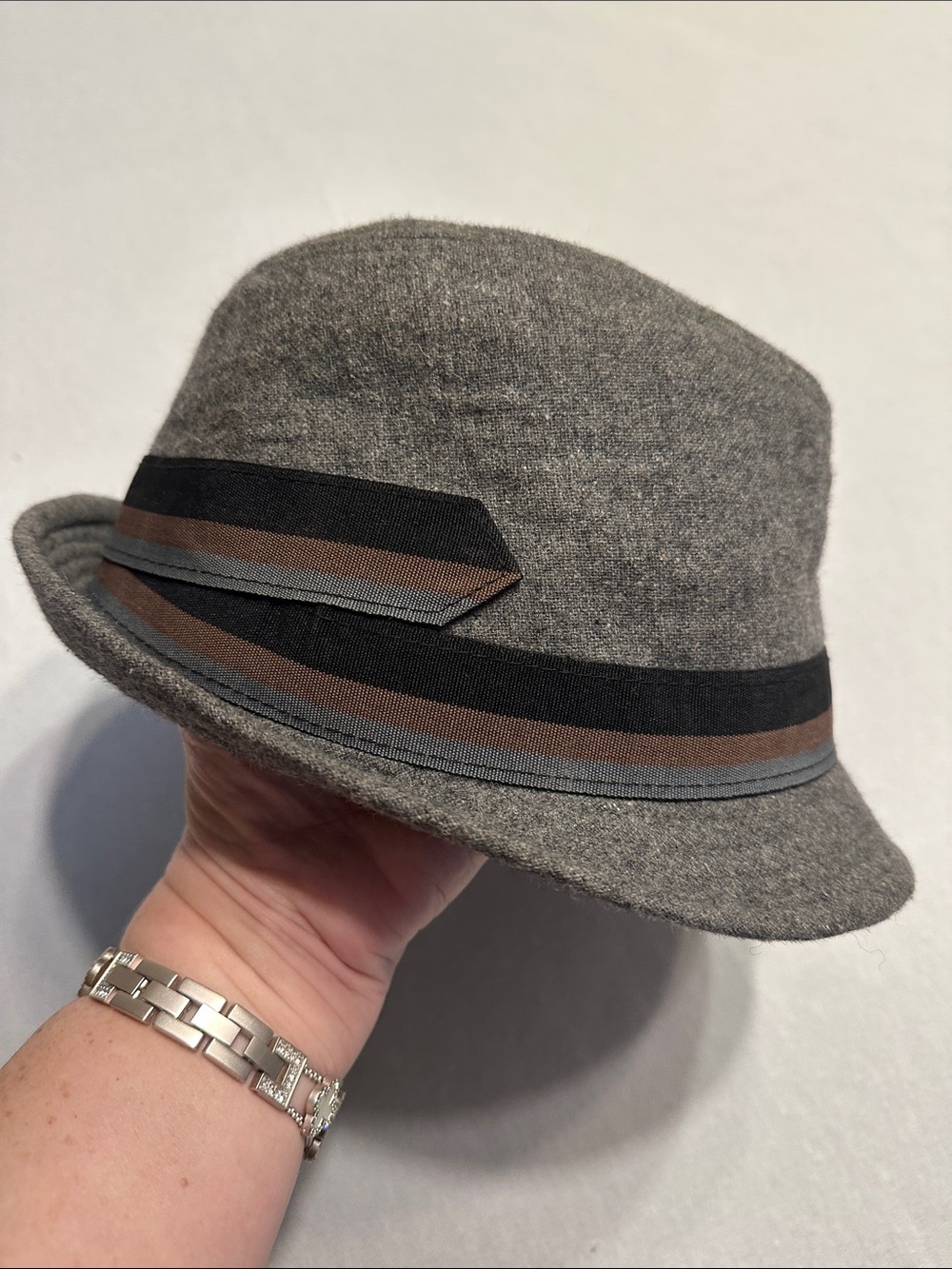 Mr. Rider Vintage Gray Wool Blend Porkpie Hat with Tri Color Trim Style 17047